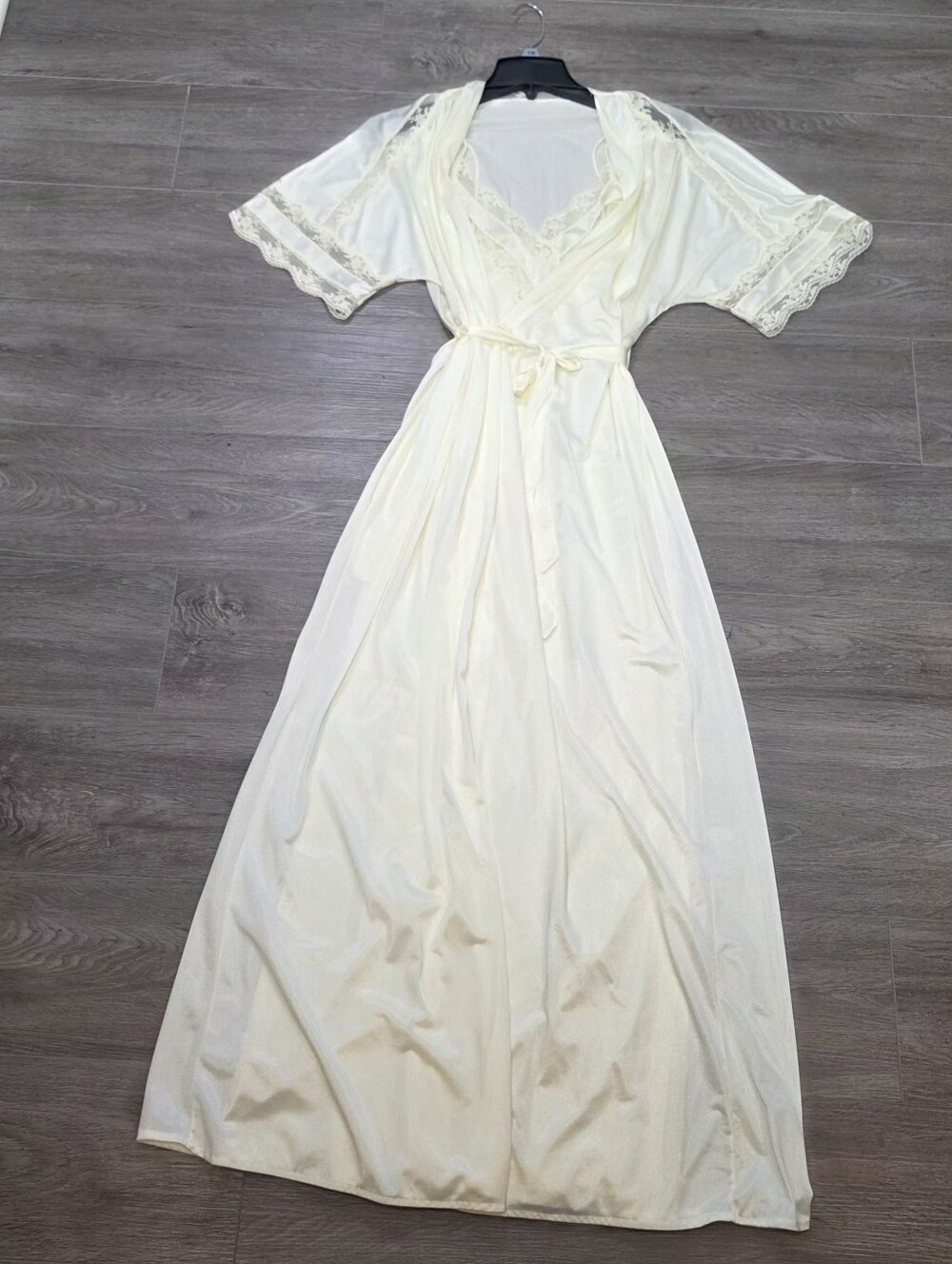 Vintage French Maid Peignor Set Womans M Long Nylon Sheer Nightgown & Robe